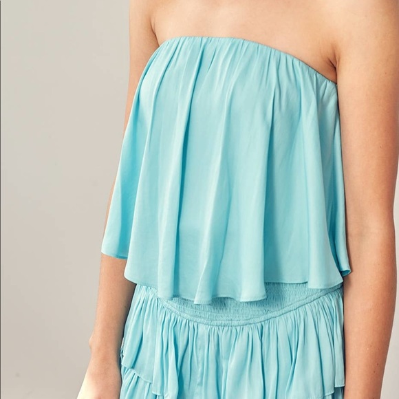 Strapless Ruffle Romper Dress - Milky Blue - Picture 3 of 6